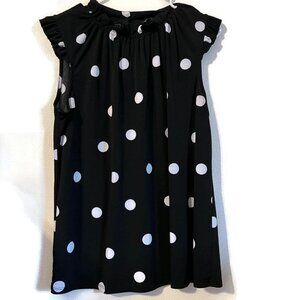 Adrianna Papell Ruffle front fuffle sleeve shirt, size M black with white